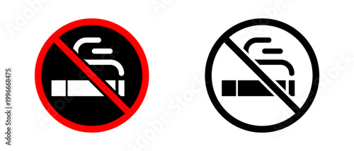 No smoking area sign icon set represents prohibition of smoking, depicted in a red circle and black outline on a transparent background.