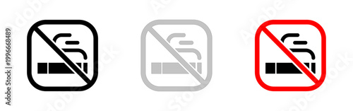 No smoking area sign glyph set represents a prohibition against smoking, illustrated on a white background for clear visibility.