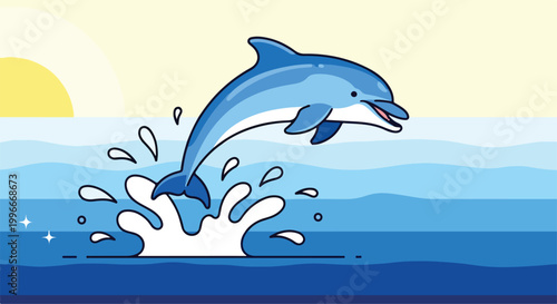 A cartoon dolphin jumping out of the ocean