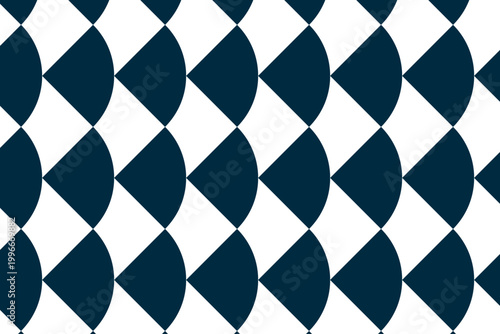 Navy Blue and White Geometric Fan Pattern | Deep Navy Harlequin & Fan Geometric