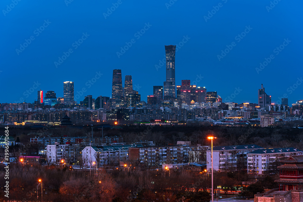 Fototapeta premium Twilight urban landscape of Beijing city with modern architecture