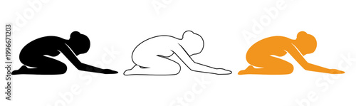 Orange silhouette of a person crouching in a contemplative or vulnerable pose