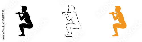 Silhouette of a person performing a deep squat exercise against a black background