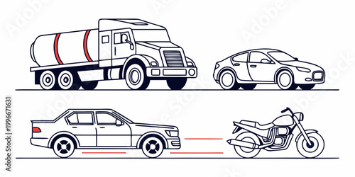 a truck, a car and a pick-up truck with a motorcycle Vector