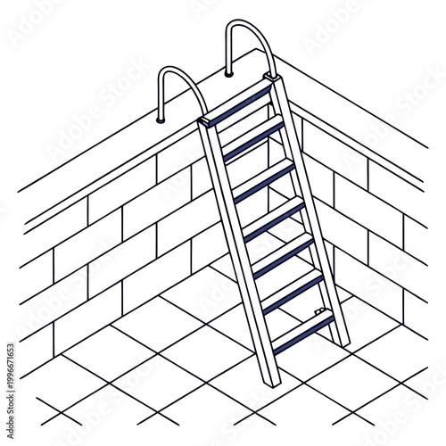 a metal ladder leaning against a brick wall Vector