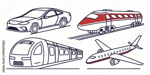 various modes of transportation icons Vector