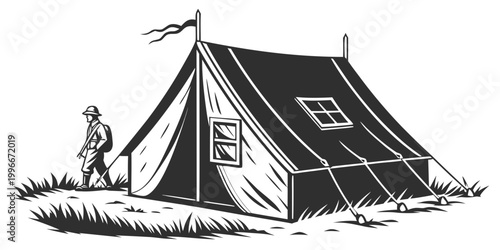 a man standing next to a tent Vector