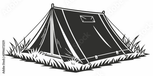 a black tent sitting in the grass Vector
