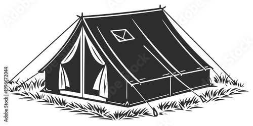a black tent with a square window on the front Vector