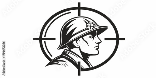a soldier's head in a helmet is in the crosshairs Vector