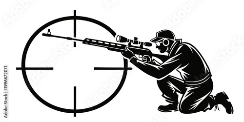 man aiming a rifle through a scope Vector