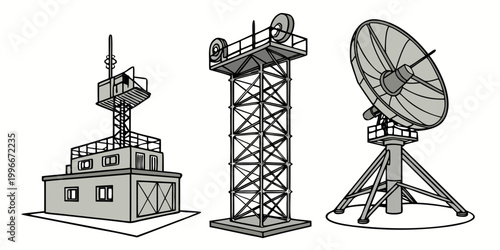 three different types of communication towers Vector