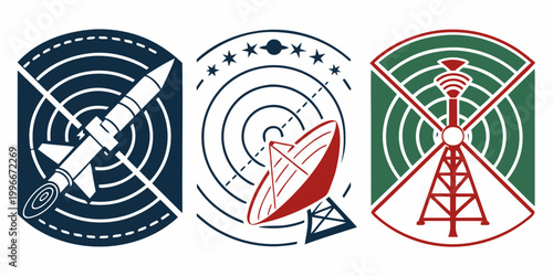 a set of three satellite and telecommunication logos Vector