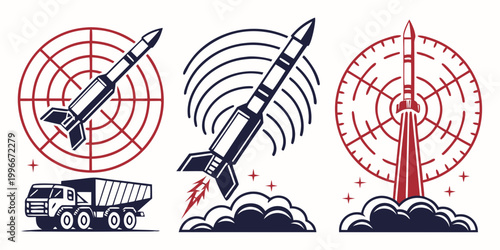 three different missile launchers in action Vector