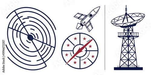 a satellite and radar system with a control panel Vector