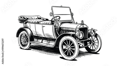 Vintage convertible car illustration with open top and classic wheels