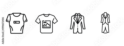 T-shirt line icons set apparel fashion garment hanging shirt folded clothes boutique textile clothing fabric outlet & more vector illustration with editable stroke.