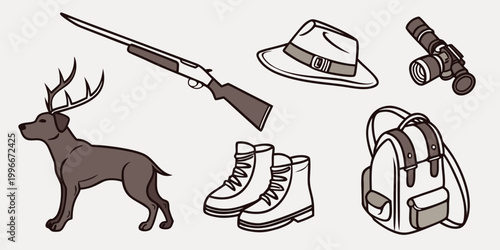 hunting gear and accessories for outdoors Vector