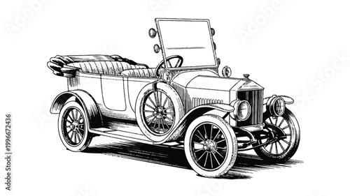 Vintage convertible car illustration with open top and headlights