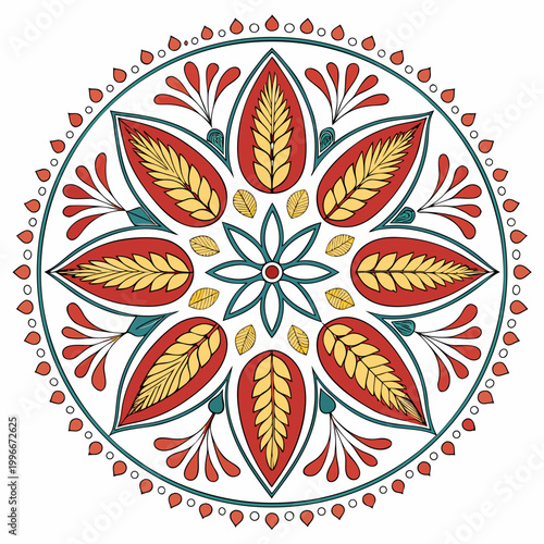 Harvest mandala with golden wheat stalks design.