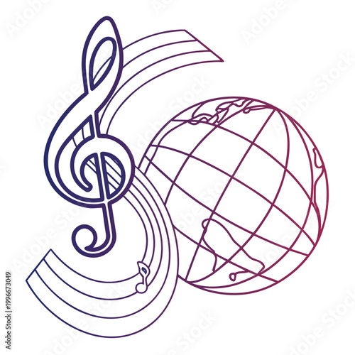 Global music treble clef notes globe.
