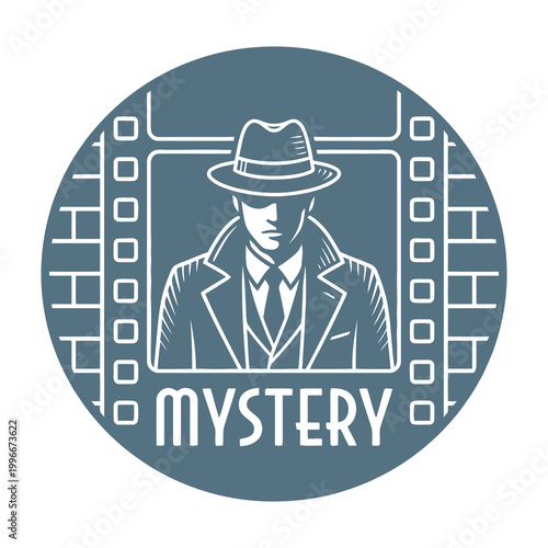 Mystery man in a hat and coat with film strip background