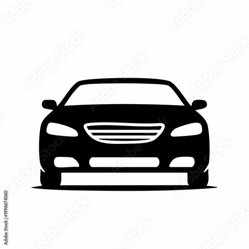 Black Silhouette of a Modern Sedan Car Front View