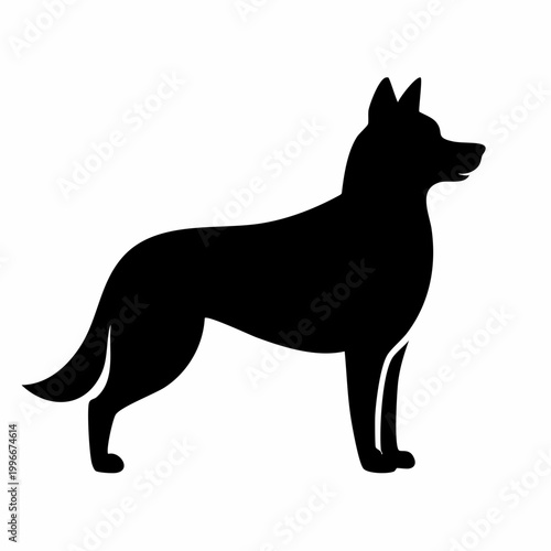 Black Silhouette of a Dog Standing Profile View