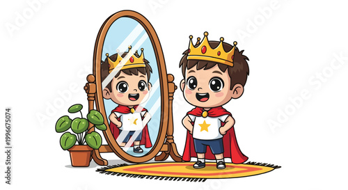 Princess and Prince in Royal Attire Looking into Mirror.