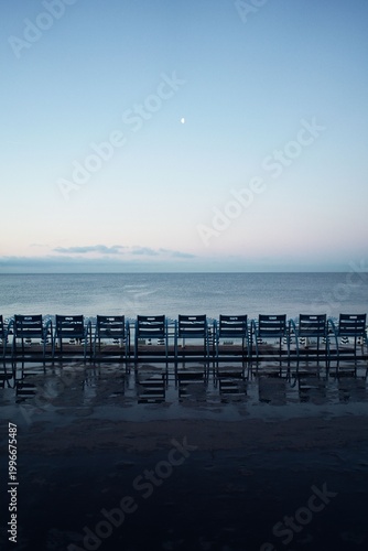 Nice, France - April 9, 2026: Sea coast  of Cote d'Azur in Nice at dawn