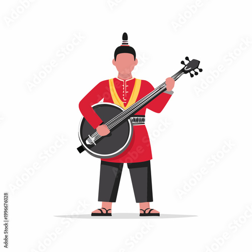 Man in Traditional Clothing Playing a Stringed Instrument