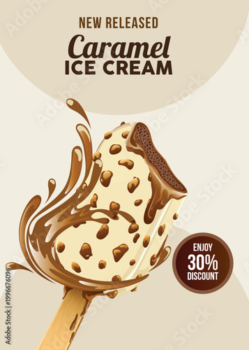 Caramel Ice Cream Bar with Chocolate Drizzle and Discount Offer