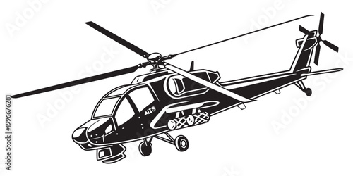 Konstfotografi Stylized black and white illustration of a modern military gunship helicopter fo