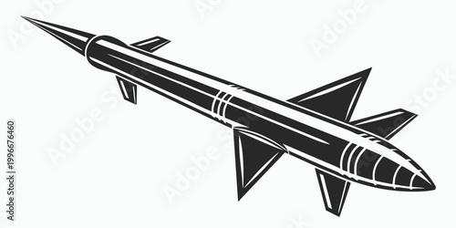 Fotografie Minimalist black and white vector graphic of a modern tactical missile with mili