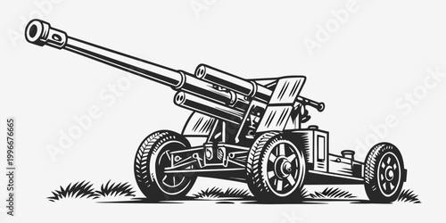 Valokuva Vintage military artillery field gun cannon vector graphic with artillery milita