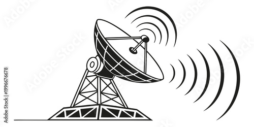 Foto Stylized black and white illustration of a parabolic satellite dish on a metal f