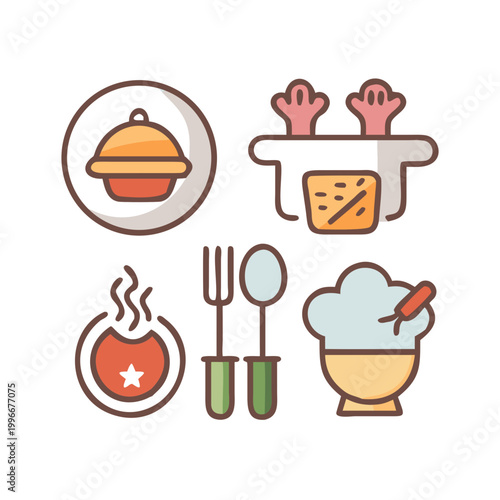 Vector illustration set of kitchen utensils and cooking tools icons for food and restaurant use