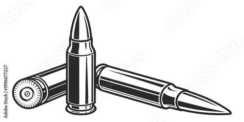 Metal rifle cartridges illustration isolated on white background with cartridges ammunition military ballistics isolated illustration monochrome projectile shooting weaponry equipment