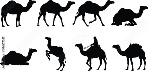 Εκτύπωση καμβά Cricket player silhouette vector set, black action poses, sports theme, dynamic