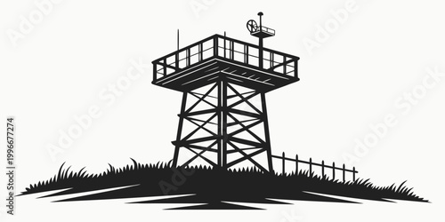 Observation security tower post metal structure with observation security surveillance military structure platform perimeter strategic tactical protection monitoring installation isolated