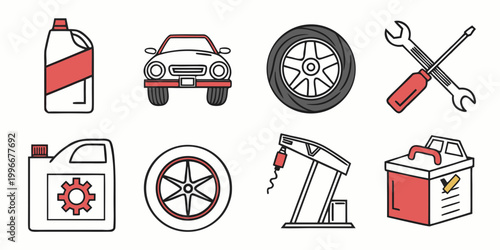 Automotive service and car repair maintenance icons set with automotive maintenance mechanical mechanic transportation technical industry industrial equipment engineering workplace workshop