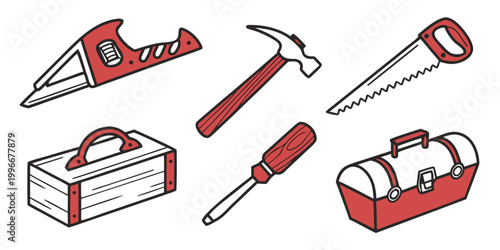 Set of various diy carpentry and repair hand tools with wooden tool box screwdriver carpentry maintenance construction equipment industry hardware woodworking renovation improvement