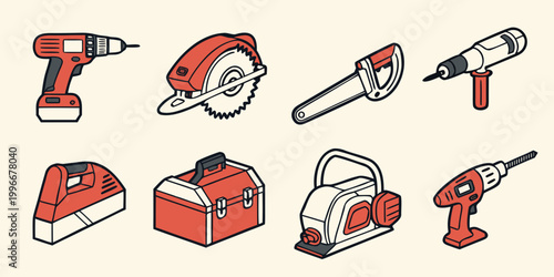 Assortment of power tools and equipment for construction tasks with chainsaw electric construction hardware equipment maintenance workshop handyman carpentry renovation industry engineering
