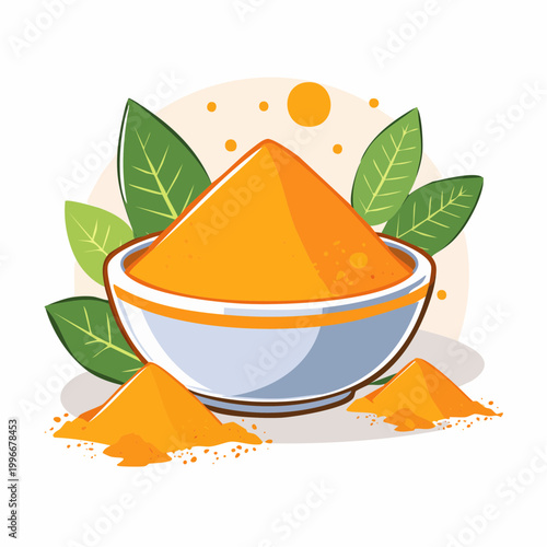 Turmeric Powder in Bowl with Leaves