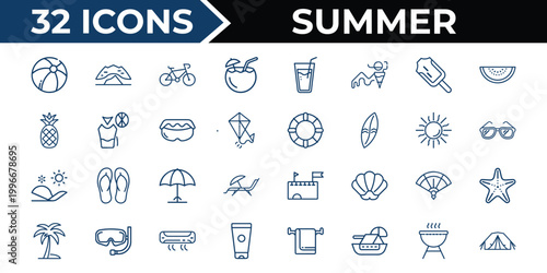 Summer vacation icons set with beach ball and ice cream symbols vector illustration