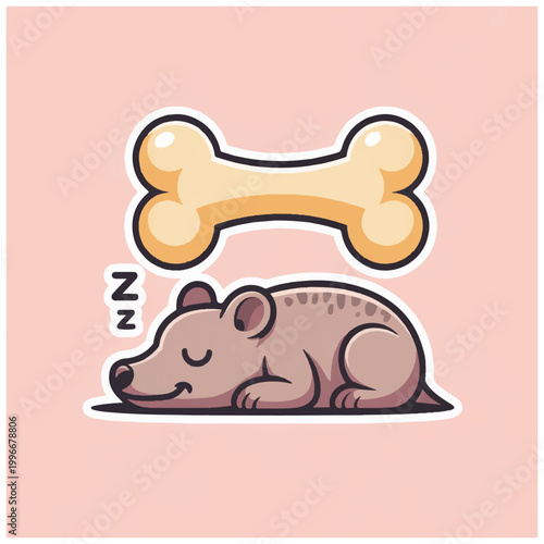 Cute cartoon dog sleeping peacefully next to a bone.