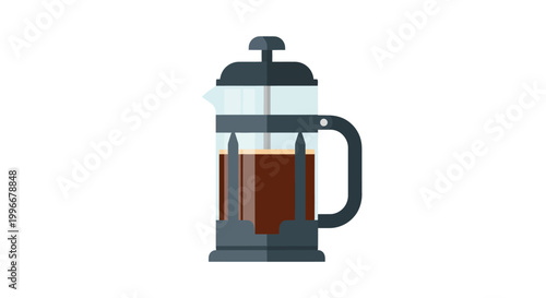 French Press Coffee Maker Flat Vector Icon