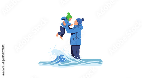 Father and Son Playing in the Water
