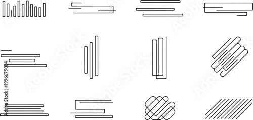 Various line and bar graph icons in simple black outline style  business chart elements