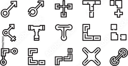 Various line icons and symbols for graphic design and technology use in applications